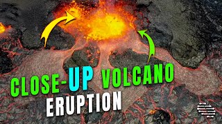 Close-up Drone Footage of a Volcano Eruption from Different Angles