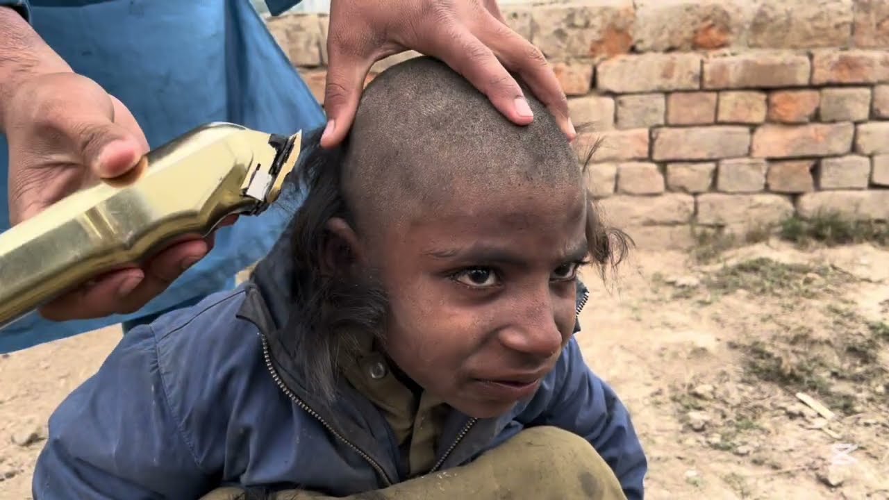 Poor Child Full Head Clean Shave by Machine | Free Head Shave in Slum Area | Emotional Transformatio