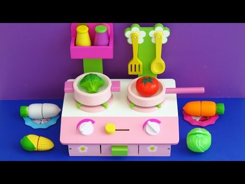 Wooden toy kitchen for children and cooking velcro cutting toy food