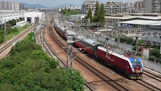 China Railway - Y701 tourist train passing Hangzhou Locomotive Depot