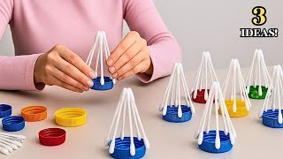 LOOK What I DID With Plastic BOTTLE CAPS and COTTON SWABS!🥰 Best out of waste DIY ♻️