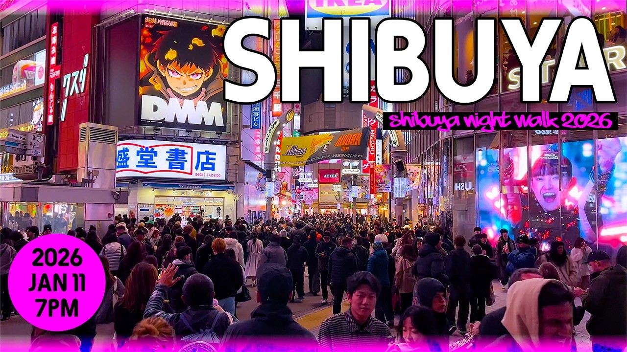 [Ночная прогулка 2026] Сибуя в воскресенье вечером! Прогуляйтесь по оживленным улицам! | 