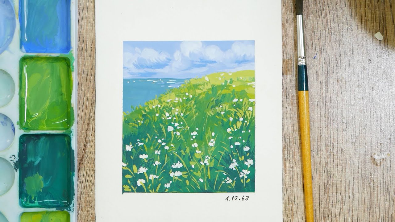 mini landscape  painting (เทคนิคสีโปสเตอร์ ) EP.75