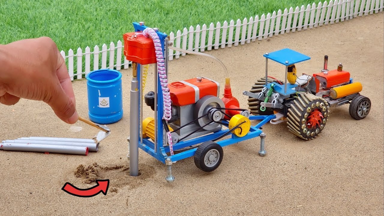 Diy tractor mini borewell drilling machine | submersible water pump