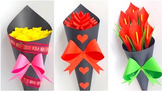 3 Ramos de flores de papel DIY/ideas de regalos de cumpleaños baratos hacer arreglo flores en casa