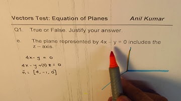 Explane if the plane represented by 4x - y = 0 includes z-axis