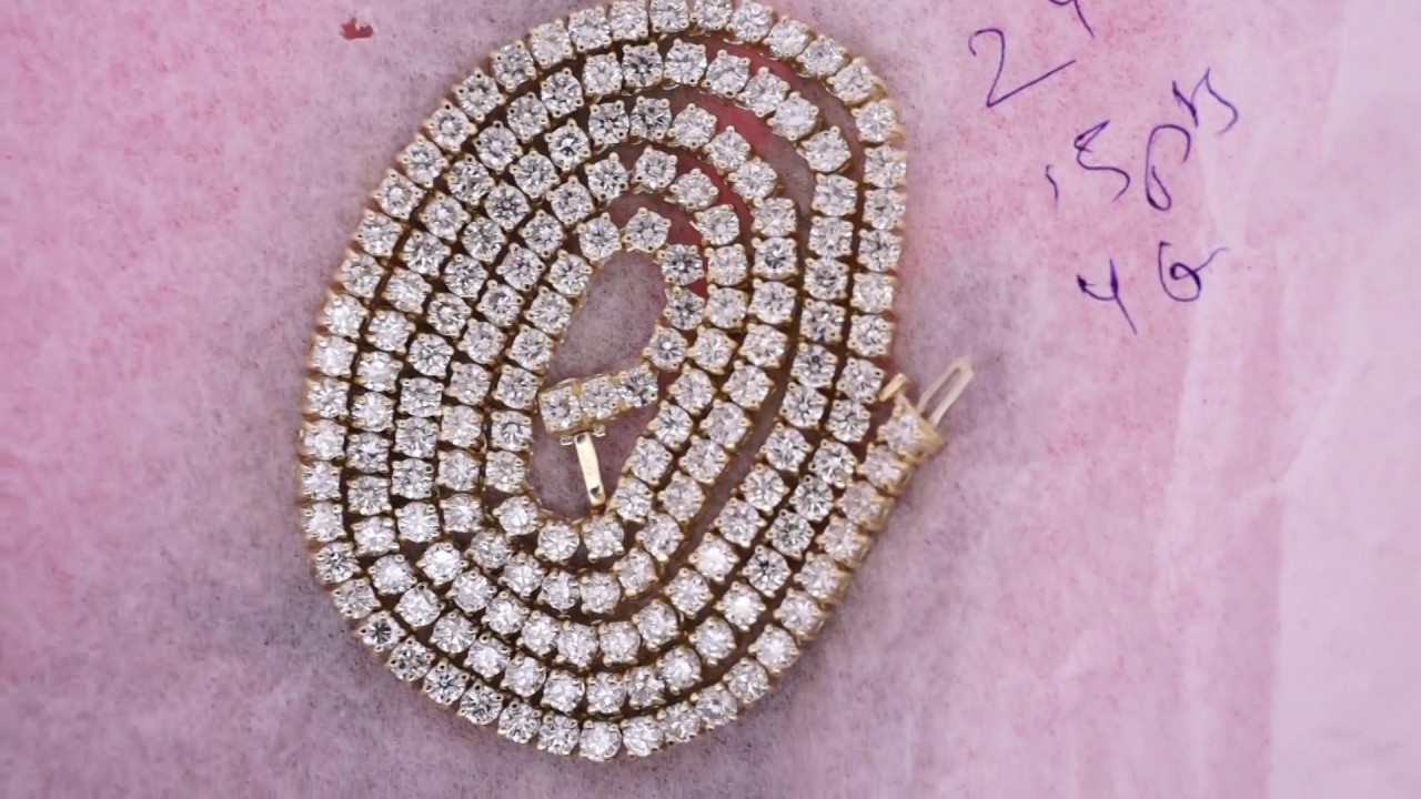24 inch mens diamond tennis necklace clean solitaire mens chain - YouTube