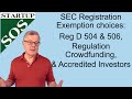 SEC Registration Exemption: Reg D, 504, 506b, 506c, Regulation Crowdfunding & accredited investors