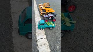 RC Truck Vs Three Construction Trucks | Ultimate Crash & Power Test/ 😈 #shorts