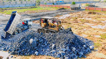 Fantastic Action Work By CAT D58 bulldozer Push rock to build road.