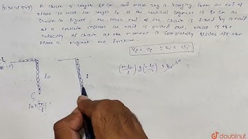 A chain of length l = 80 cm and mass m = 2 kg is hanging from the end of plane so that the lengt...