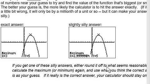 COCC Calculator Video TI 83 84 9 Finding Maximums and Minimums
