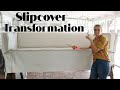 How to cut and pin fit a sofa slipcover without welt(piping)