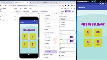Kodular - Inspirasi menu. Card View, Label, Label plus Material Icons serta animation utilities