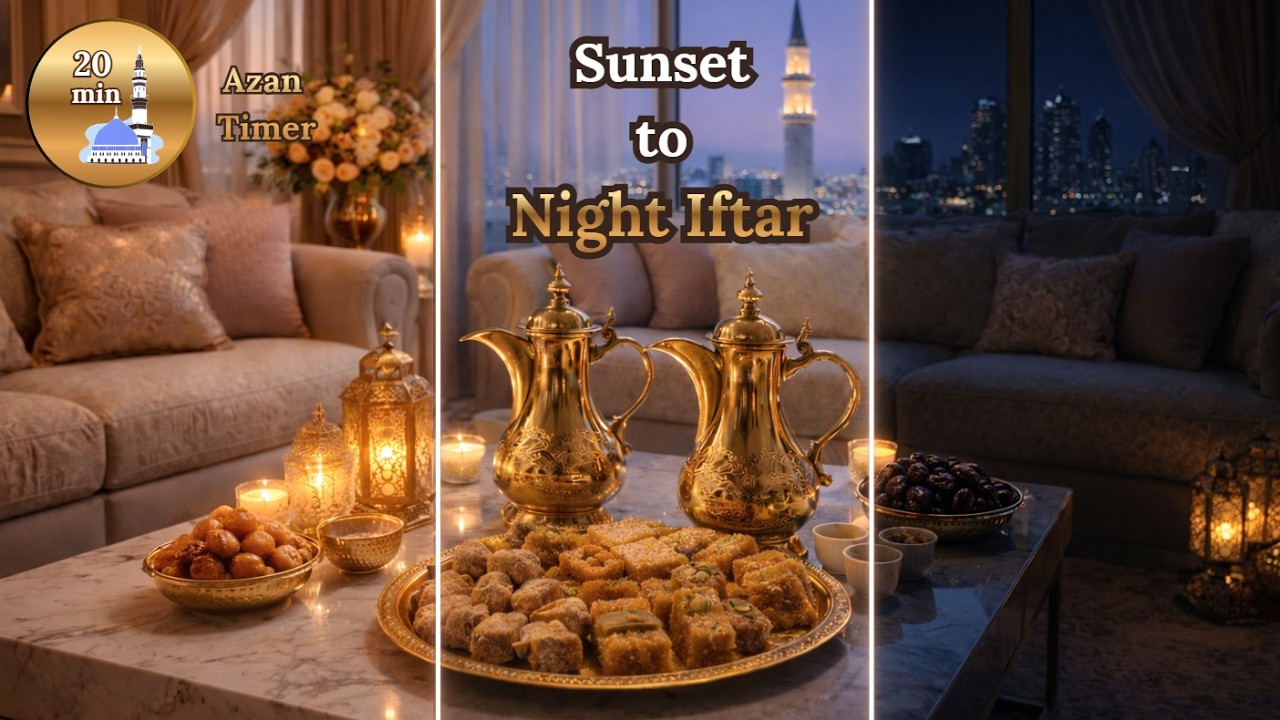 Gentle Arabic Ramadan Transition✨| 20 Minute Azan Countdown & Duaa After Iftar | إفطار رمضاني عربي