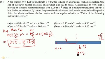 A bar of mass 1 Kg and length L=0.2m is lyings on a horizontal frictionless surface. one end of the