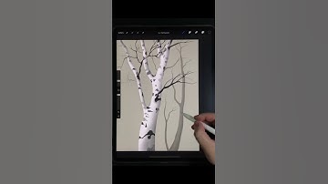 Draw Birch Tree and Falling Leaves with iPad Procreate #shorts