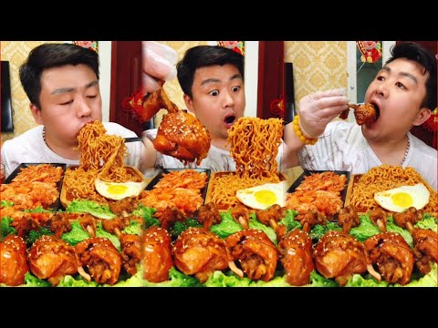 ASMR# Xiaofeng Eating Really delicious 🍗 Chicken leg, Noodle, Spicy Cabbage​ | Xiaofeng Mukba #56