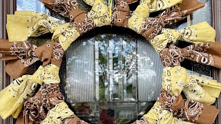 Festive Fall Bandana Rag Wreath - Quick & Easy #wreathmaking #fall #crafts #diy #wreaths #autumn