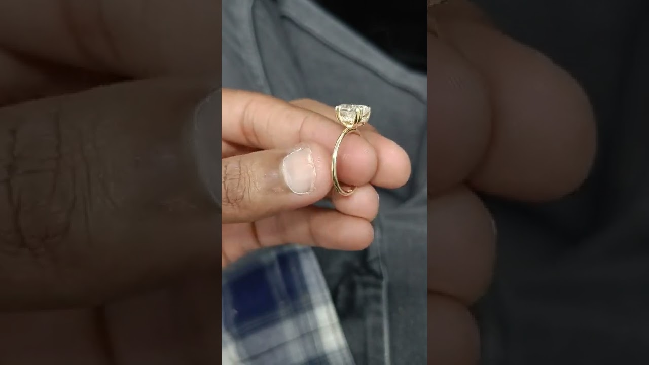 2.44 CT (7x10mm) Elongated Oval Moissanite Hidden Halo Solitaire Ring 14k Yellow Gold Size 7 1/4 US