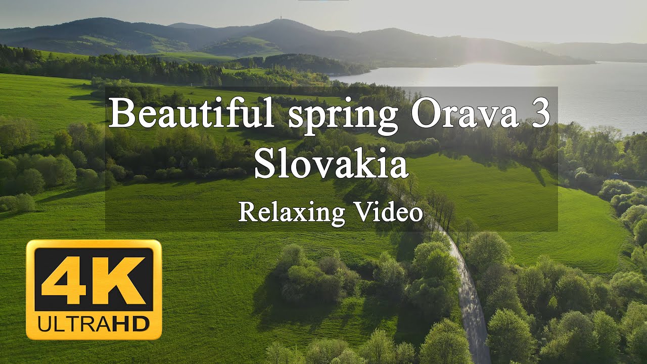 4K Beautiful spring Orava 3 - Slovakia landscape with relaxing chill music. Relaxing drone video UHD