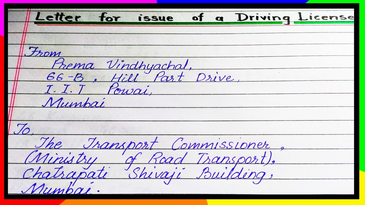application letter for issue of a driving licence