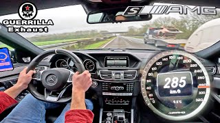 BRUTAL Mercedes E63 S AMG 5.5 V8 BiTurbo Guerrilla Exhaust | 285KM/H on AUTOBAHN