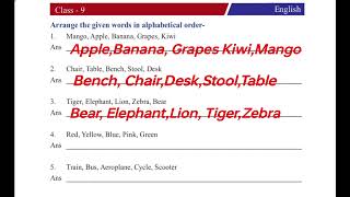 Bridge Course Solution//An Activity/Arranging the Words in Alphabetical Order//Claas -9th//English//