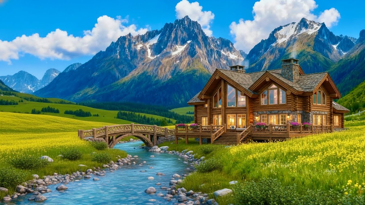 Driving Through Swiss Villages with Piano Music , 4K