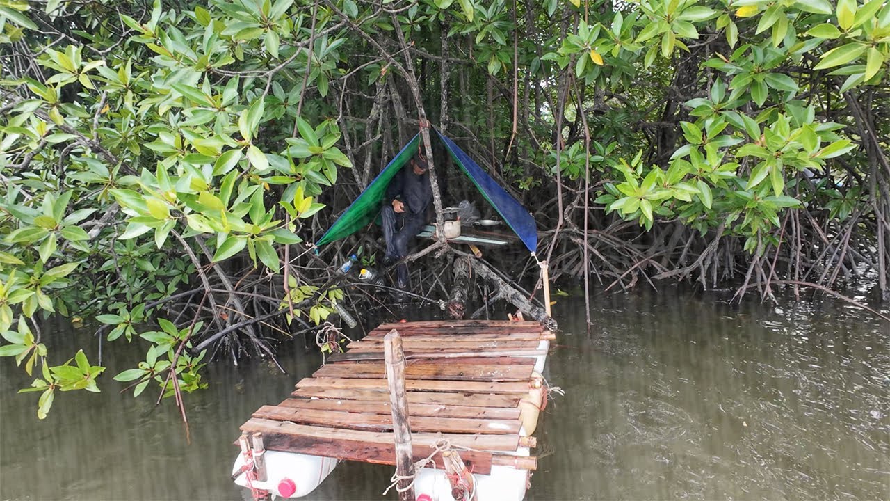 Camping in Mangrove Forest | Raft Survival & Simple Cooking with My Loyal dog!