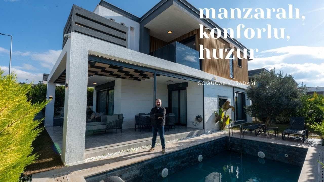 Kuşadası Soğucak'ta Köşe Konum Deniz Manzaralı Full Eşyalı Oturuma Hazır Satılık Villa 