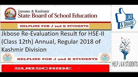 Jkbose Re-Evaluation Result for HSE-II (Class 12th) Annual, Regular 2018 of Kashmir Division