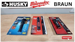 Milwaukee Husky Braun Flashlight Review Which one is better? 2161-21 #milwaukee #flashlights #braun