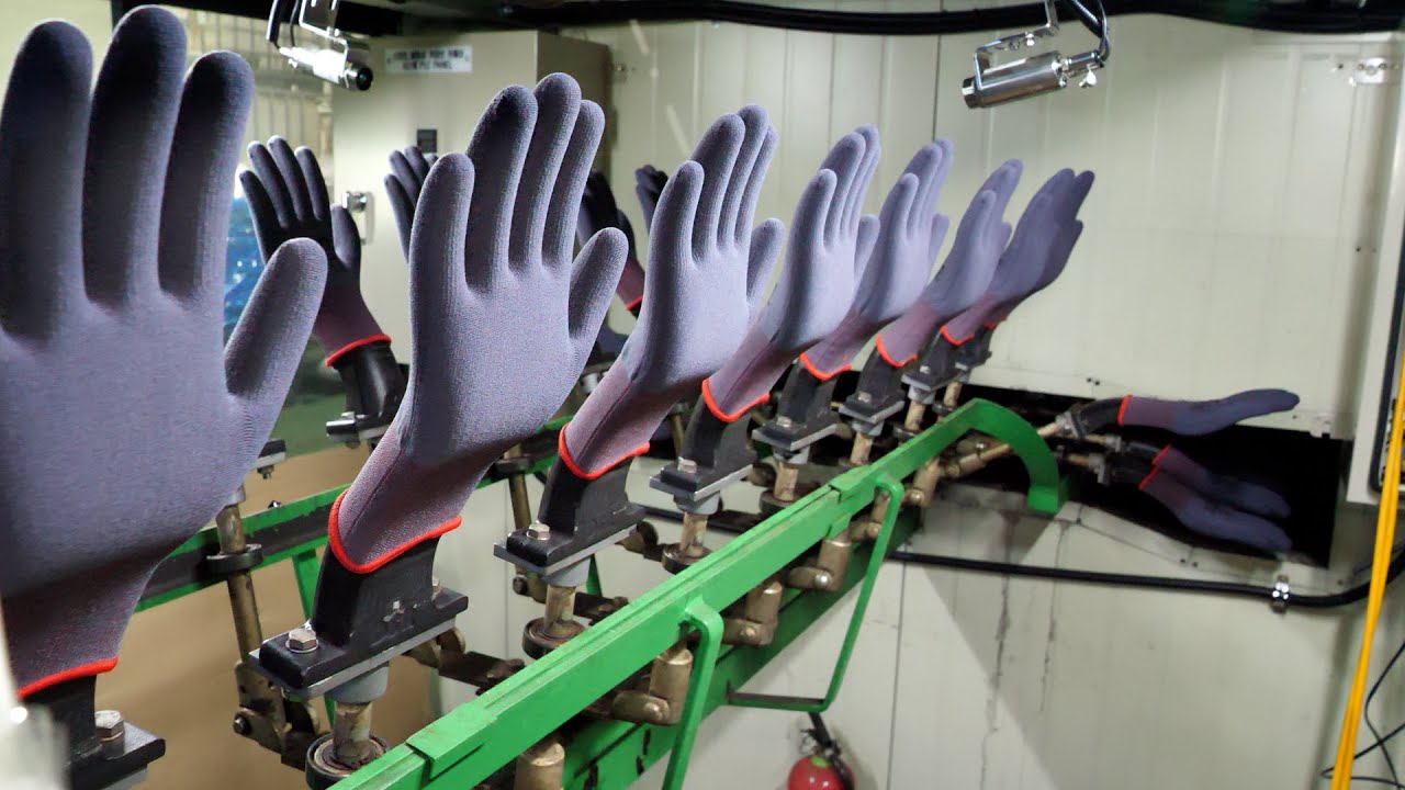 Process of Making Coated Work Gloves. Glove Factory in Korea.