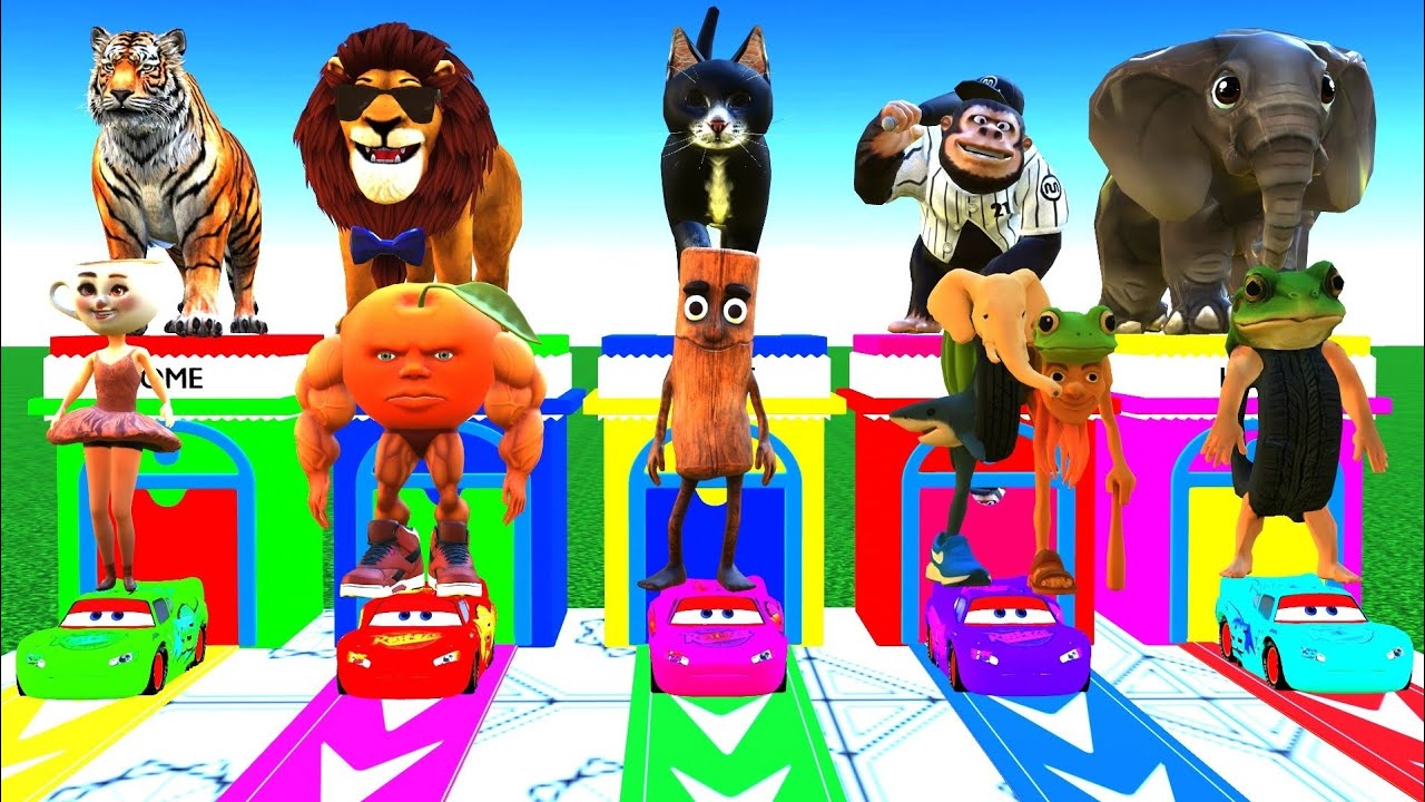 Long Slide Game 🎮 With Elephant 🐘 Gorilla 🦍 Lion 🦁 Cow Tiger 🐅 Hippo 🦛 Funny 3D Animals Game 