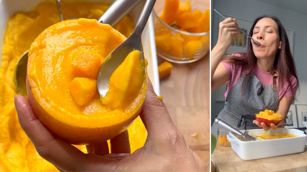 Helado de mango cremoso y saludable en pocos minutos, sin maquina