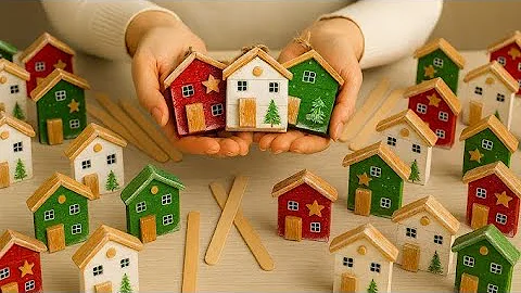 ✨ Turn Popsicle Sticks Into Tiny Christmas Houses! Easy Hanging Ornament 🎄|Keychain Craft 🏡