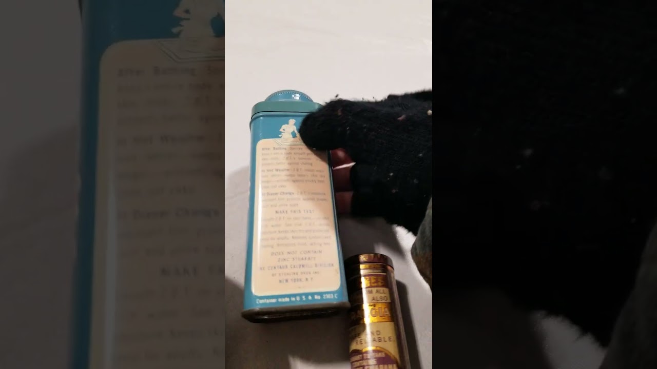 Vintage medicine cabinet essentials. Salve and Z.B.T. Baby Powder Tins, thirft finds to resell