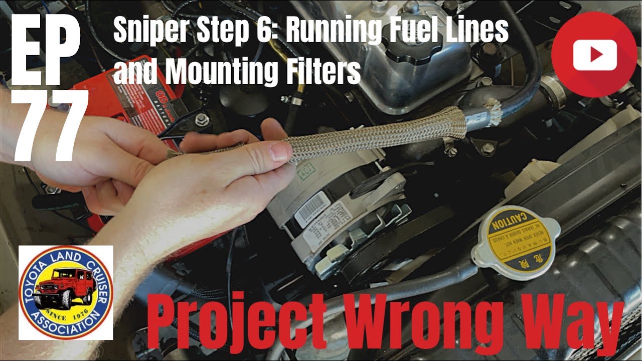 Step 6 FJ40 Routing the Holley Sniper fuel lines, Mounting filters
