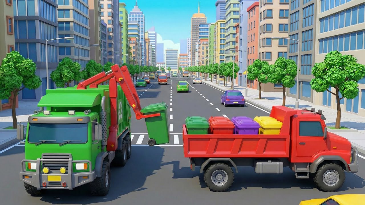 City Garbage Collection Day 🗑️🚛 | Organized Urban Waste Pickup | Construction Animation