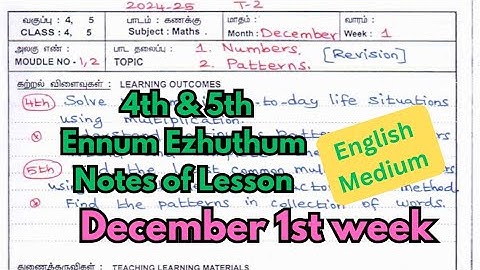4th 5th Ennum Ezhuthum Notes of Lesson December 1st Week English Medium