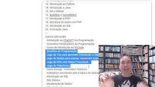 Cursos de Javascript, HTML, Git, React, PHP, Python, Java, BuildBox, SQL, Lógica de Programação
