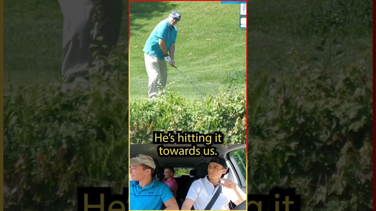 Funny Golfers Hit Ball Towards Us