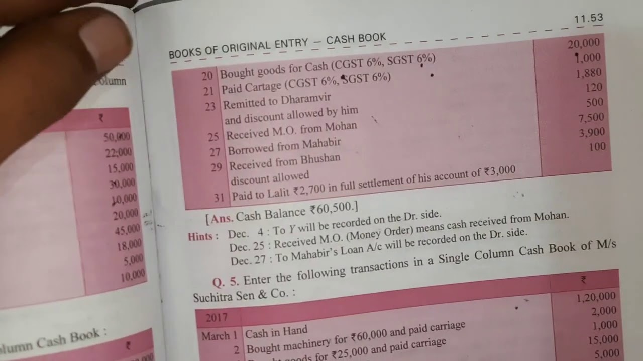 cash book assignment class 11