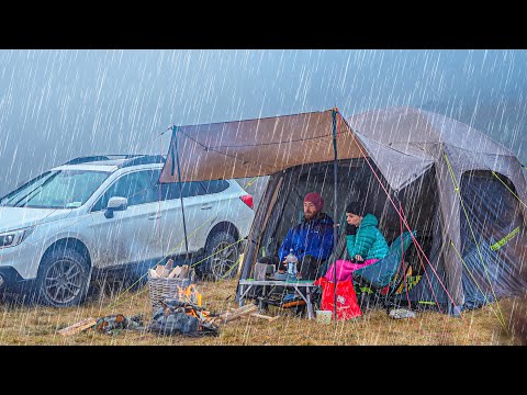 Tent Camping in the Rain - Relax Car Camp