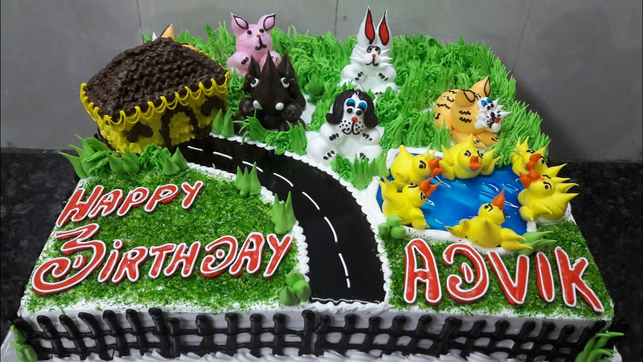 Square Shape Birthday Cake |Jungle Theme Cake |Amazing Animal Decorating  Cake - YouTube