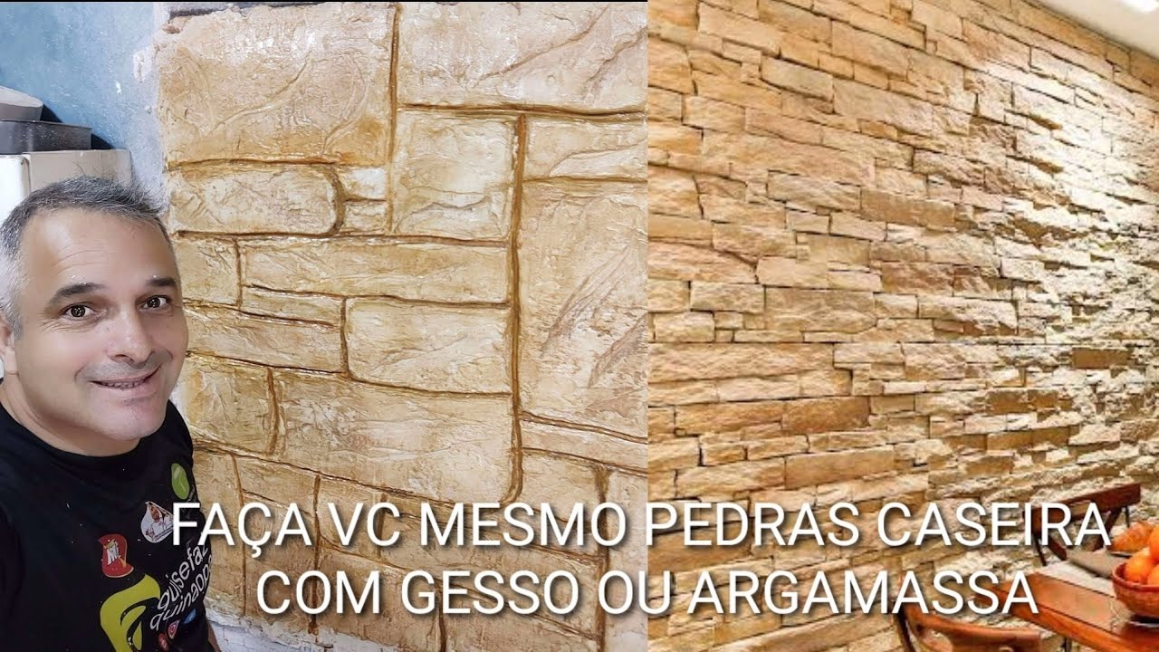 COMO IMITAR PEDRA COM ARGAMASSA - MURO DE PEDRAS CASEIRO DIRETO NO TIJOLO -  PEDRA CINZA CASEIRO 