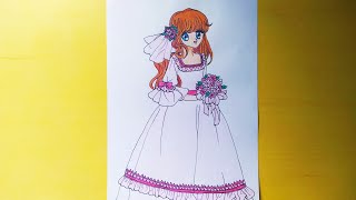 رسم تعلم رسم بنت جميلة بفستان زفاف Aprende a dibujar a una chica con un vestido de novia.