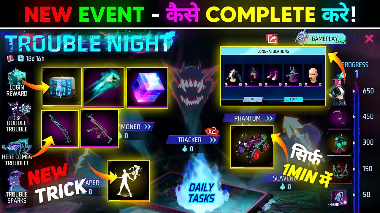 Trouble Night Event Free Fire Details |🔥 | Free Fire New Event | Ff New Event | Ff New Event Today