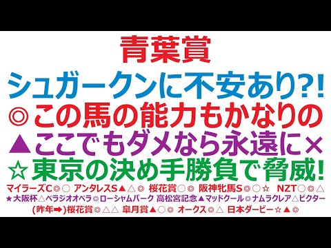 青葉賞2024予想　シュガークンに不安あり？！ ◎この馬の能力もかなりのものです。▲ここでもダメなら永遠に×。☆東京の決め手勝負で脅威です。